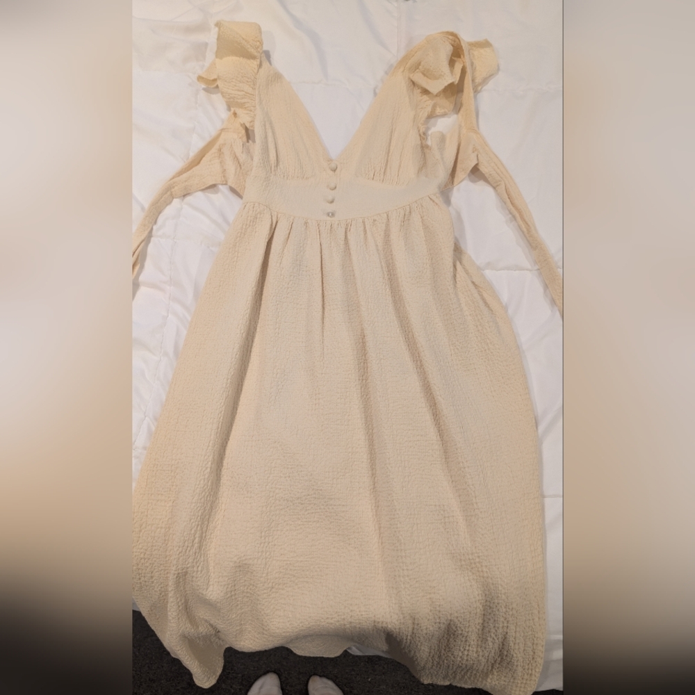 SHEIN Beige Midi Dress with Ruffle Accents